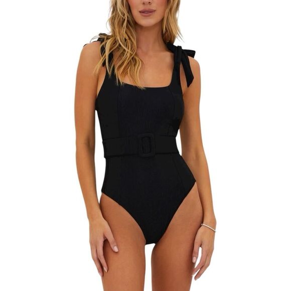 Beach Riot Women's Black Sydney Belted One Piece Swim Bathing Suit NWT US Medium - Picture 1 of 10